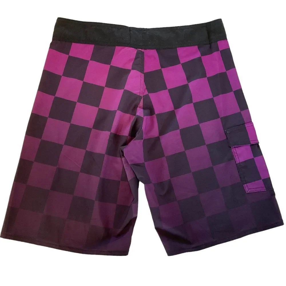 NWOT Atama Shorts Boardshorts Men’s 34-35 Purple Checkered MMA Jiu Jitsu Brazil